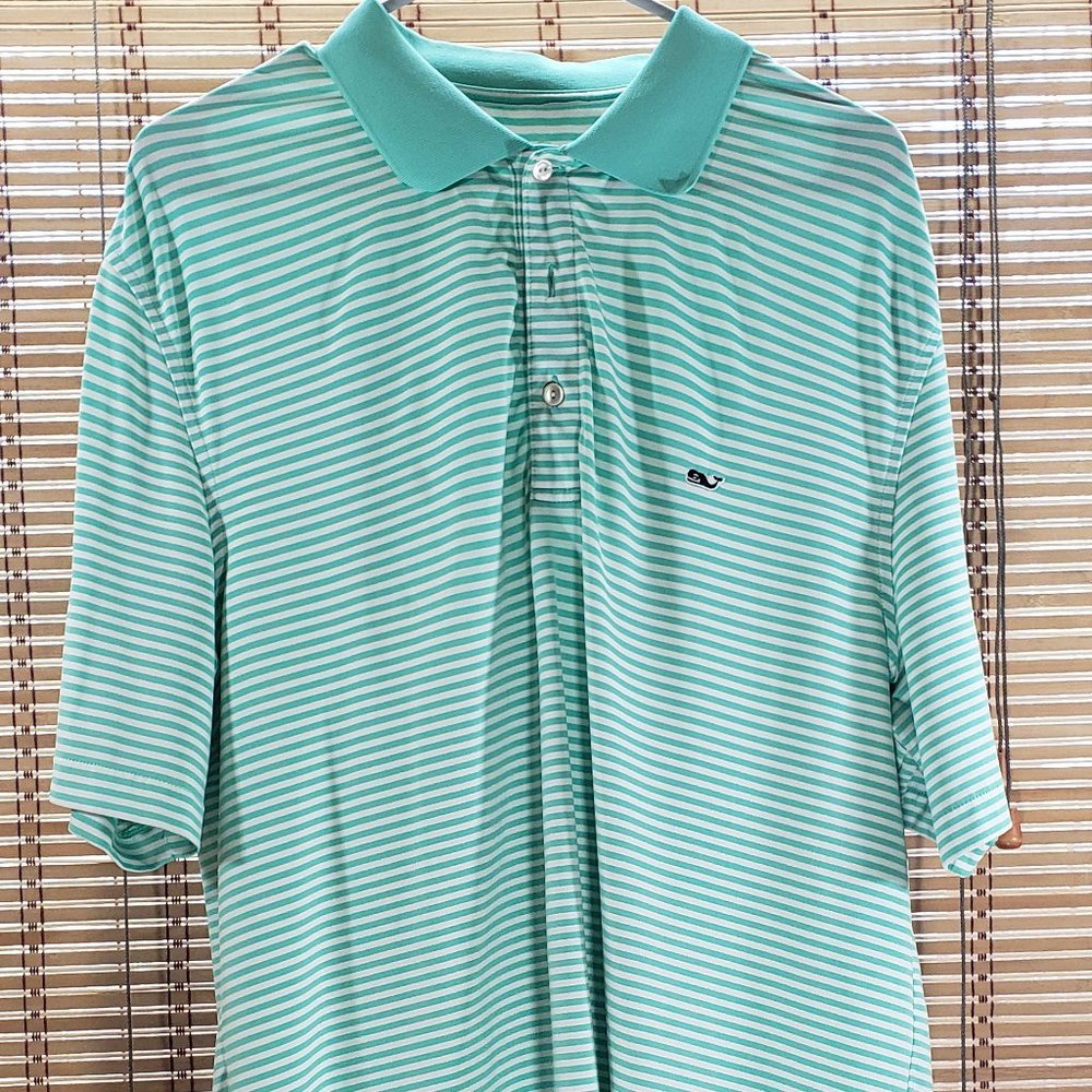 Vineyard Vines Large s/s Mint & White Stripe golf shirt
